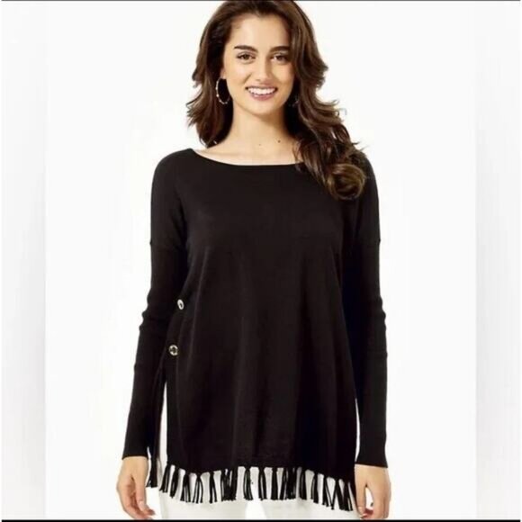 Lilly Pulitzer Women’s Ramona Fringe Sweater in Black Size XXS - Picture 1 of 9